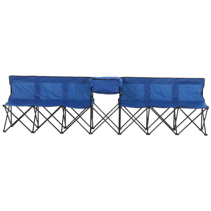 6-Seater Folding Steel Camping Bench w/ Cooler Bag Blue