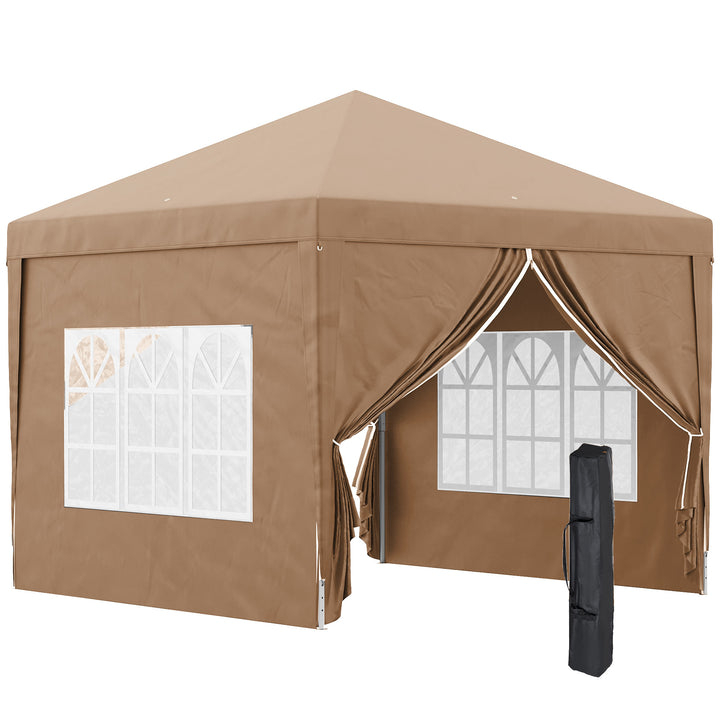 3 x 3m Pop Up Gazebo, Wedding Party Canopy Tent Marquee with Carry Bag and Windows, Coffee