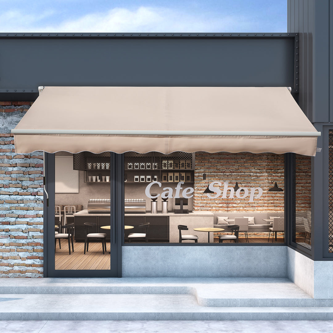 4x2.5m Retractable Manual Awning Window Door Sun Shade Canopy with Fittings and Crank Handle Beige