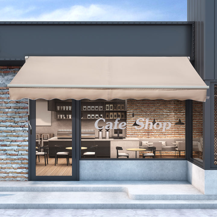 4x2.5m Retractable Manual Awning Window Door Sun Shade Canopy with Fittings and Crank Handle Beige