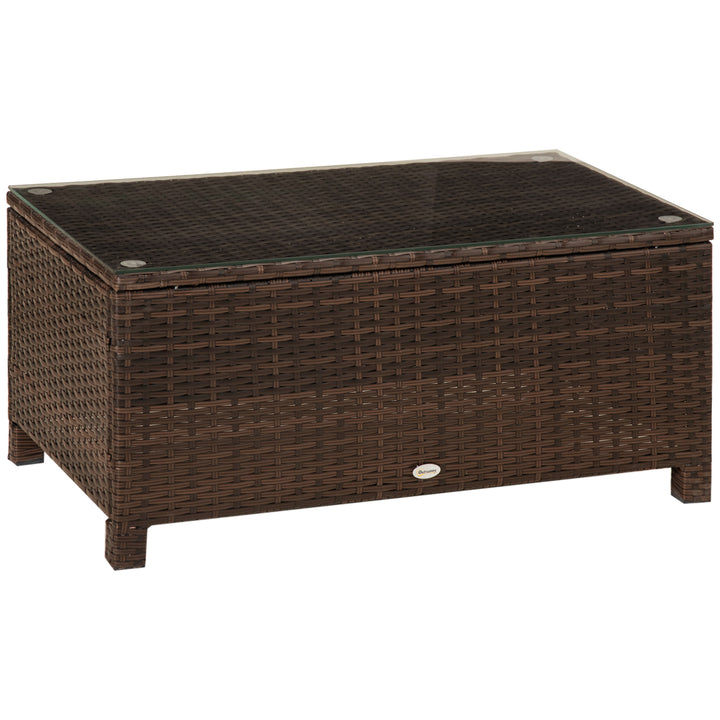 Rattan Garden Furniture Coffee Table Patio Tempered Glass (Mixed Brown)