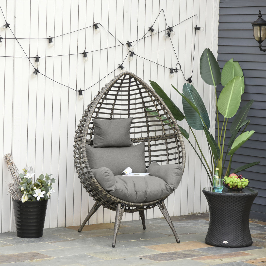 Outdoor Indoor Rattan Egg Chair Wicker Weave Teardrop Chair with Cushion Grey
