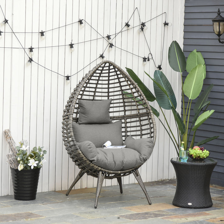 Outdoor Indoor Rattan Egg Chair Wicker Weave Teardrop Chair with Cushion Grey