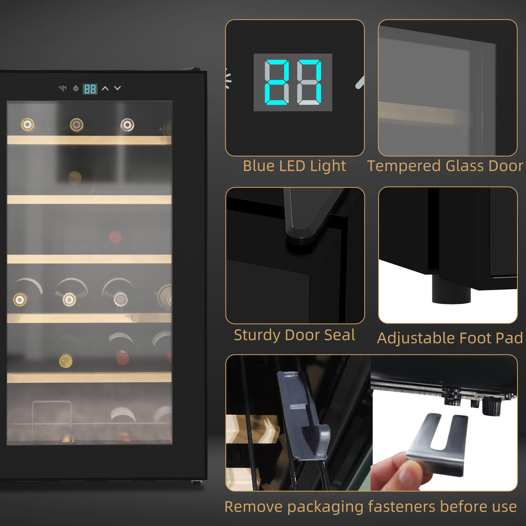 Wine Freestanding Fridge with Glass Door, 65 Litres Single Zone Wine Cooler Fridge with Digital Touch Screen Controls and LED Light, Black