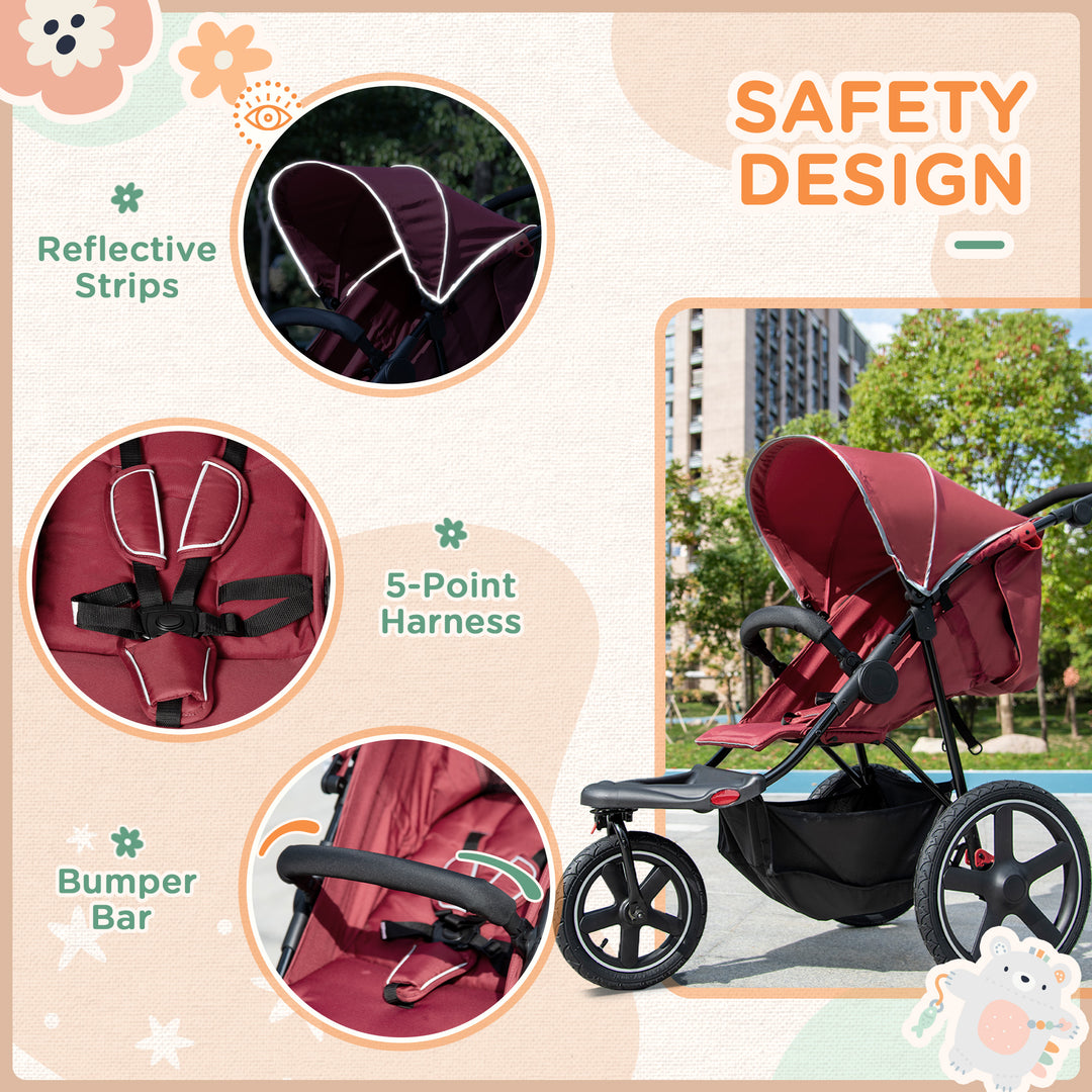 Foldable Three-Wheeler Baby Stroller w/ Canopy, Storage Basket - Red