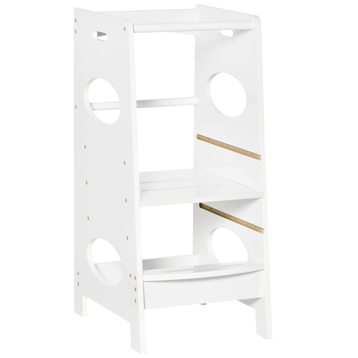 Kids Step Stool Toddler Kitchen Stool Tower with Adjustable Standing Platform for Kids Kitchen Counter White