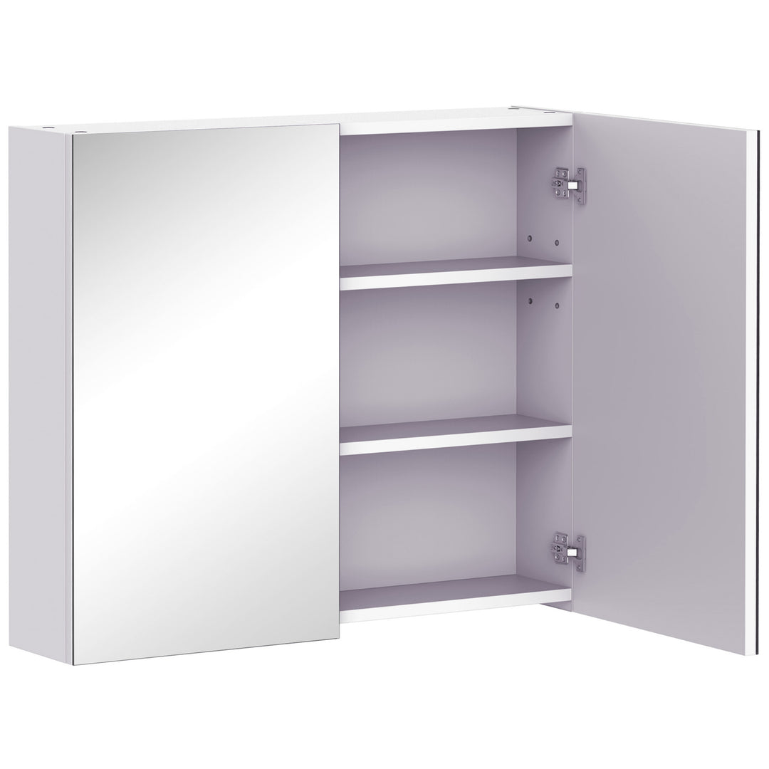 Bathroom Mirror Storage Cabinet Wall Mounted Double Doors Cupboard with Adjustable Shelf 60H x 70W x 15Dcm - White