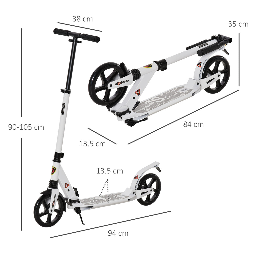 Folding Kick Scooter 2 Big Wheels Teens Adult  14+ Adjustable Ride On White