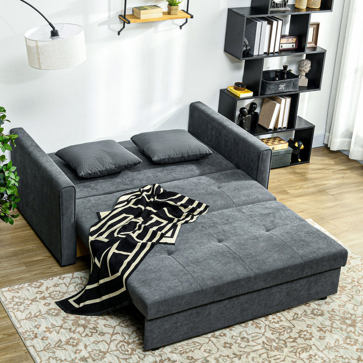 Two Seater Fabric Sofa Bed, 2-in-1 Sofabed with Hidden Storage, Living Room Furniture, Black