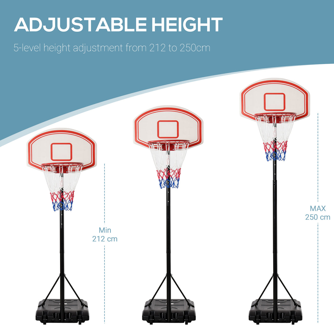 Portable Basketball Stand 175-215cm Adjustable Height Sturdy Rim Hoop w/ Large Wheels Stable Base Net Free Standing