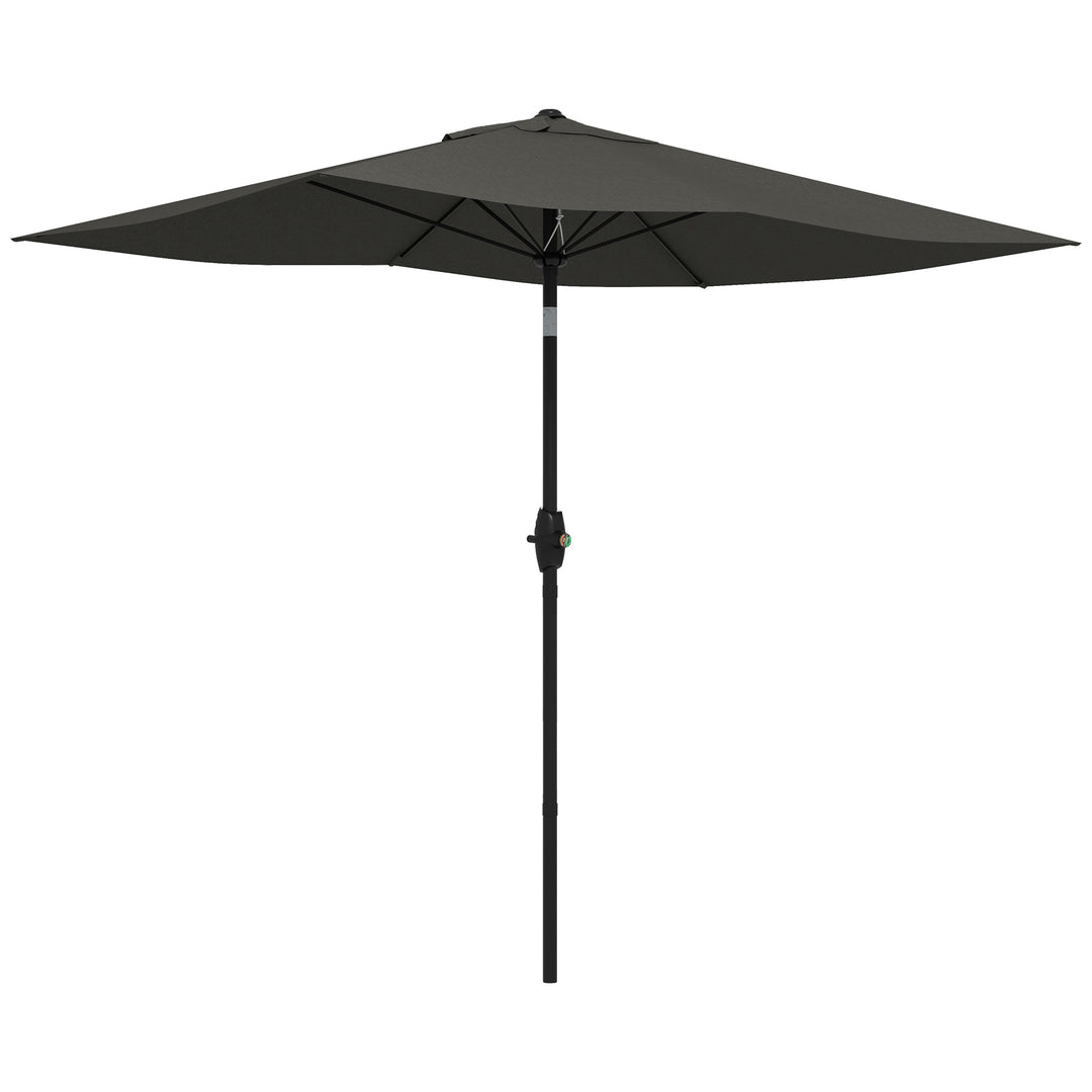 Outsunny 2 x 3(m) Garden Parasols Umbrellas Rectangular Patio Market Umbrella Outdoor Sun Shade w/ Crank &amp; Push Button Tilt, Aluminium Pole Dark Grey
