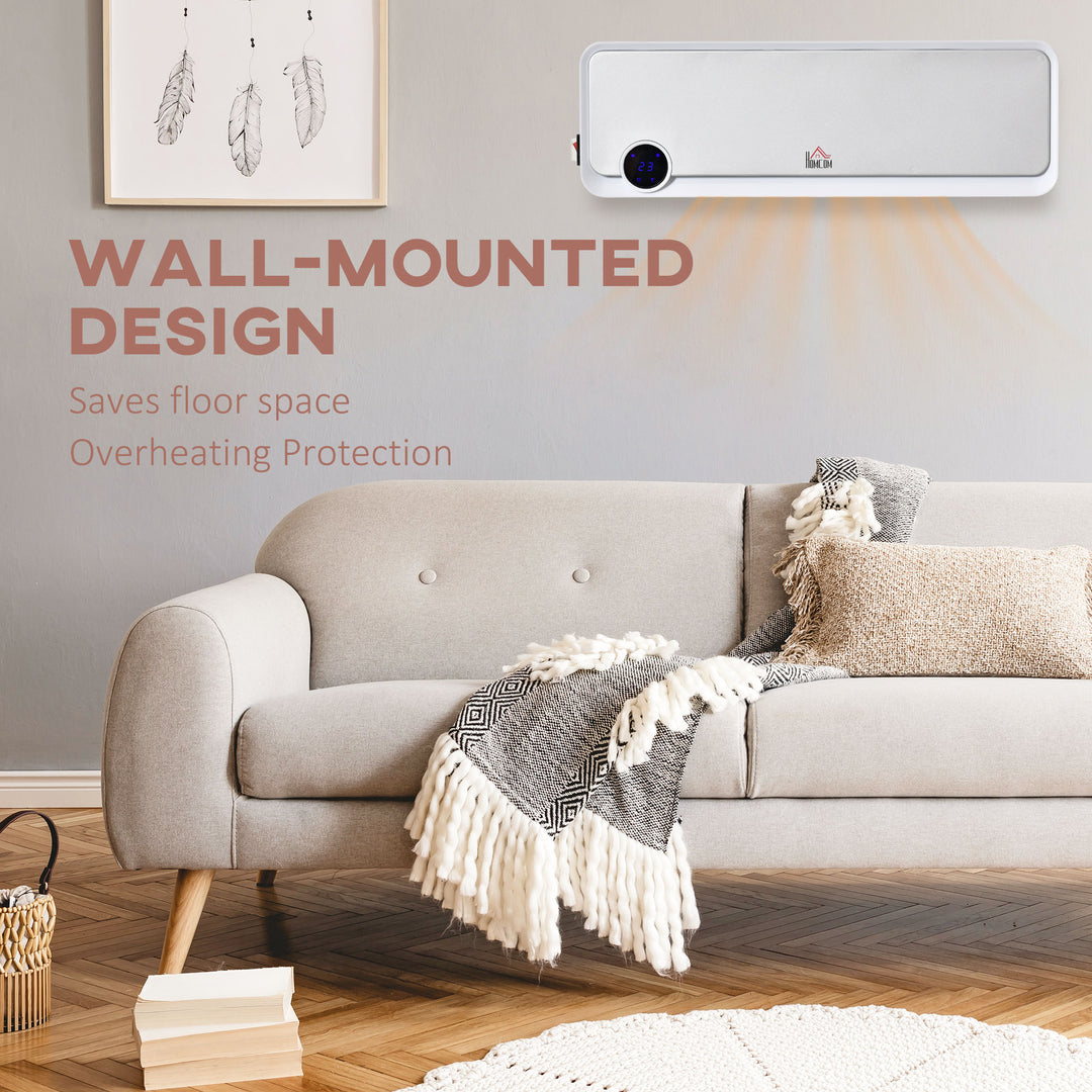 Wall Mounted Downflow Ceramic Heater with 12 Hour Timer, Remote, Overheat Protection for Home and Office, 1000W/2000W, White