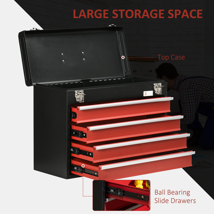 DURHAND 4 Drawer Tool Chest, Lockable Metal Tool Box with Ball Bearing Runners, Portable Toolbox, 510mm x 220mm x 395mm