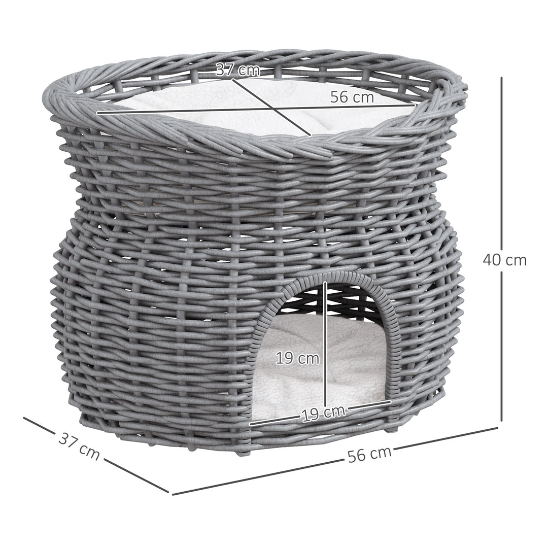2-Tier Elevated Cat Bed Basket W/Cushion-Grey