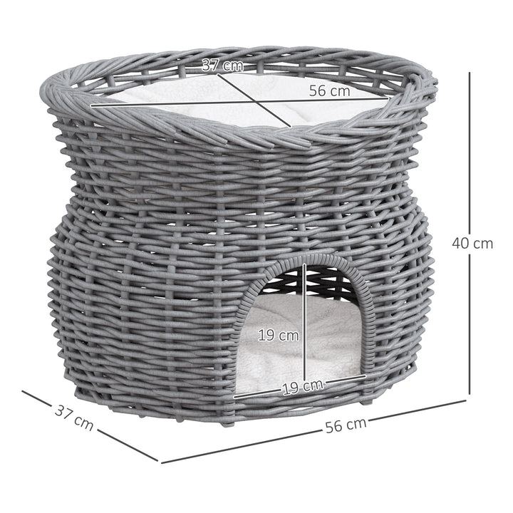 2-Tier Elevated Cat Bed Basket W/Cushion-Grey