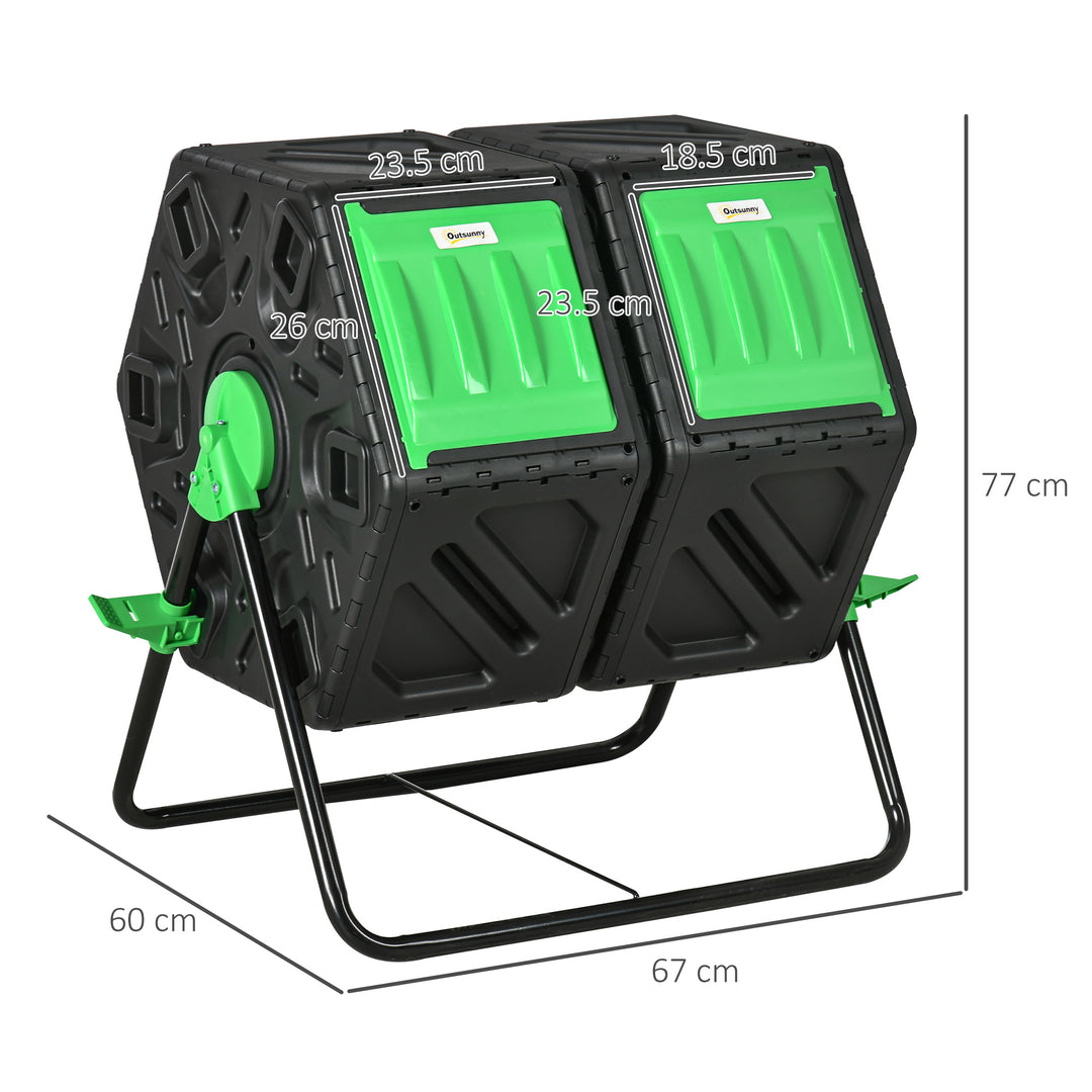 Outsunny Dual Chamber Garden Compost Bin, 130L Rotating Composter, Compost Maker with Ventilation Openings and Steel Legs