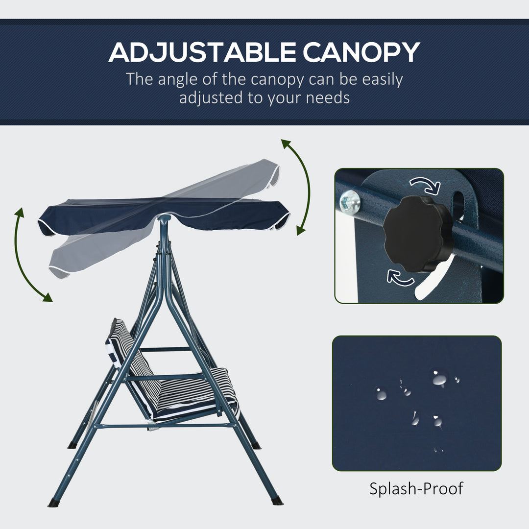 3 Seater Canopy Swing Chair Heavy Duty Outdoor Garden Bench with Sun Cover Metal Frame - Blue