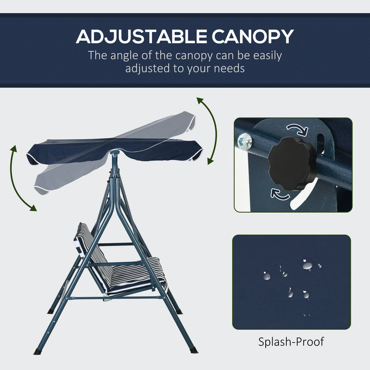 3 Seater Canopy Swing Chair Heavy Duty Outdoor Garden Bench with Sun Cover Metal Frame - Blue