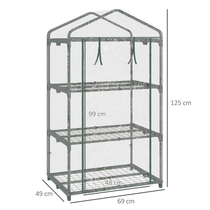 Outsunny 3 Tier Mini Greenhouse Portable Garden Grow House with Roll Up Door and Wire Shelves, 69L x 49W x 125H cm, Clear