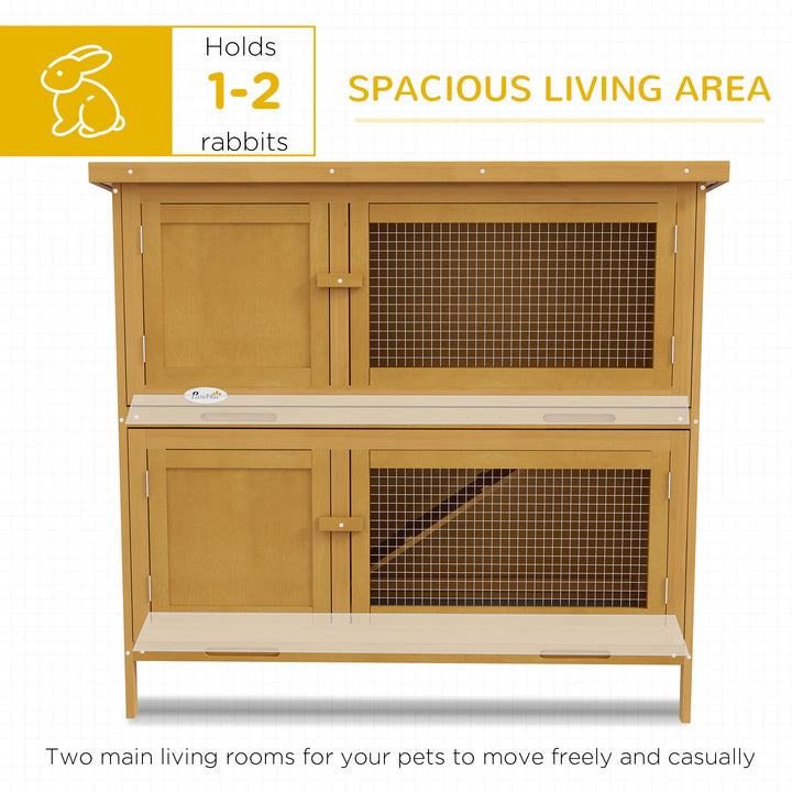 Two-Tier Rabbit Hutch, with Removable Trays, for 1-2 rabbits - Brown