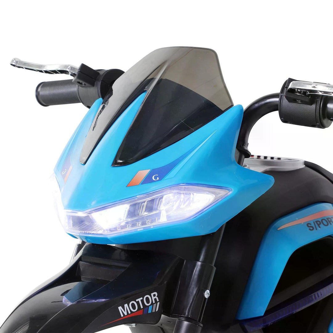 Ride On Kids Electric Motorbike Scooter 6V Battery Powered w/ Brake Lights and Music Blue