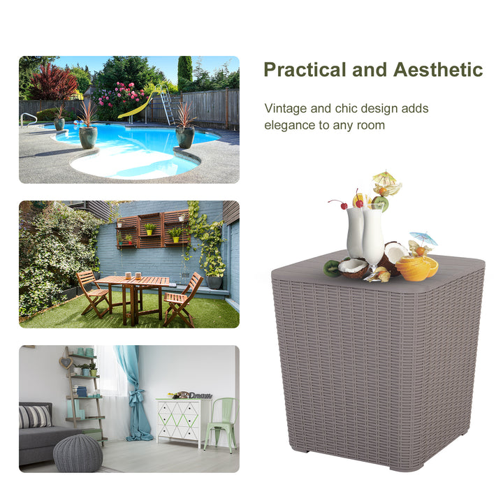 50L Outdoor Rattan-Effect Lift-Top Ice Cooler Table Grey