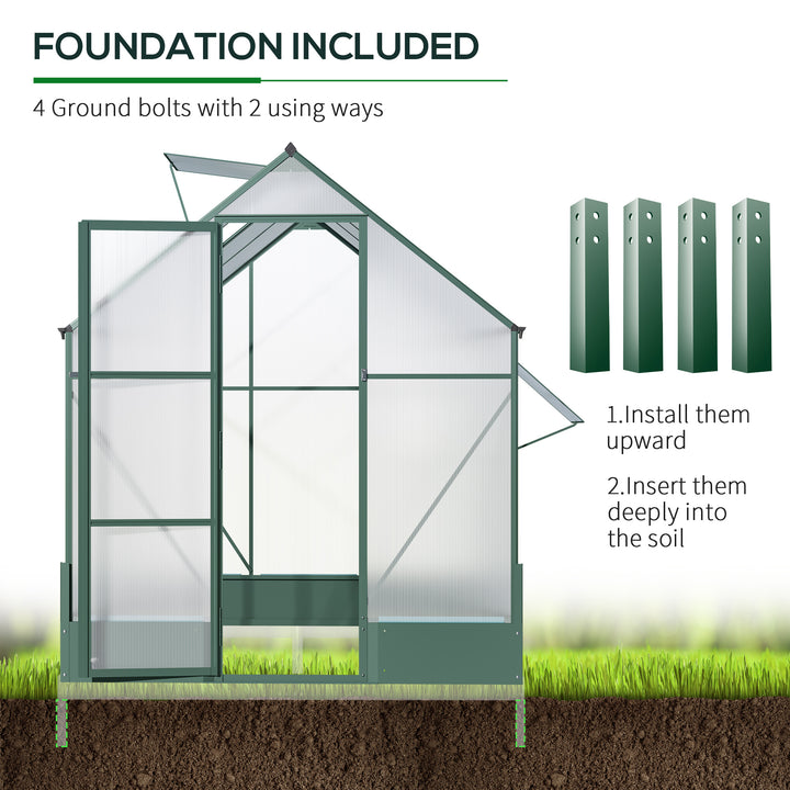 Outsunny Garden Walk-in Aluminium Greenhouse Polycarbonate with Plant Bed ,Temperature Controlled Window, Foundation, 6 x 6ft