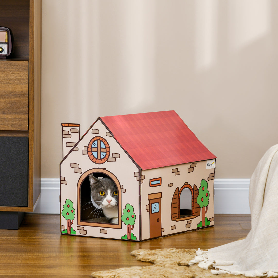 Two-In-One Cat House, Cat Scratching Board with Scratcher for Indoor Cats