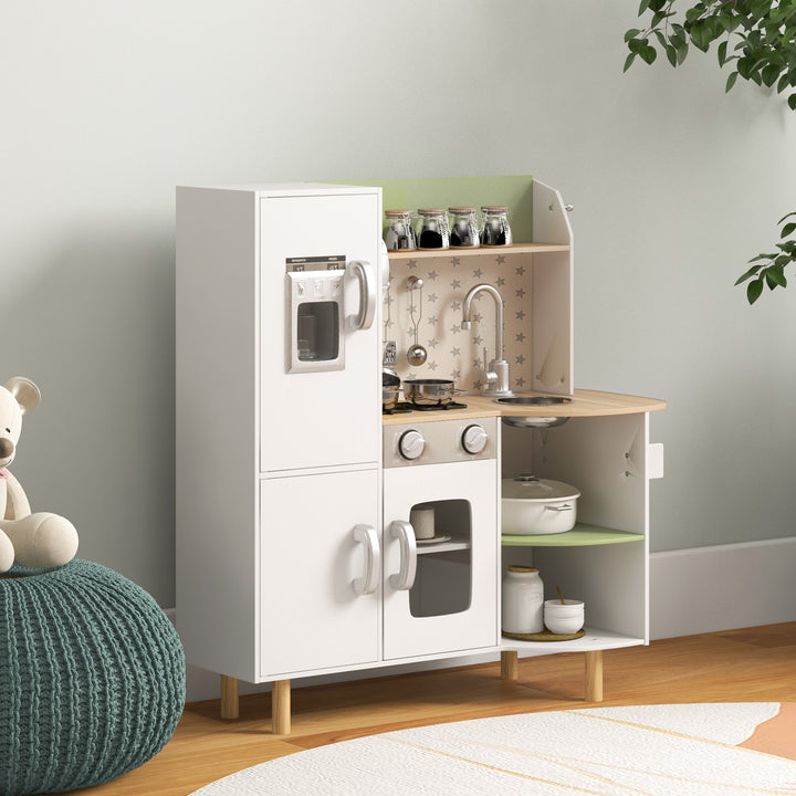 AIYAPLAY Toy Kitchen, Kids Play Kitchen Role Playing Game with Phone, Ice Maker, Stove, Sink, Utensils, for 3-6 Years, White