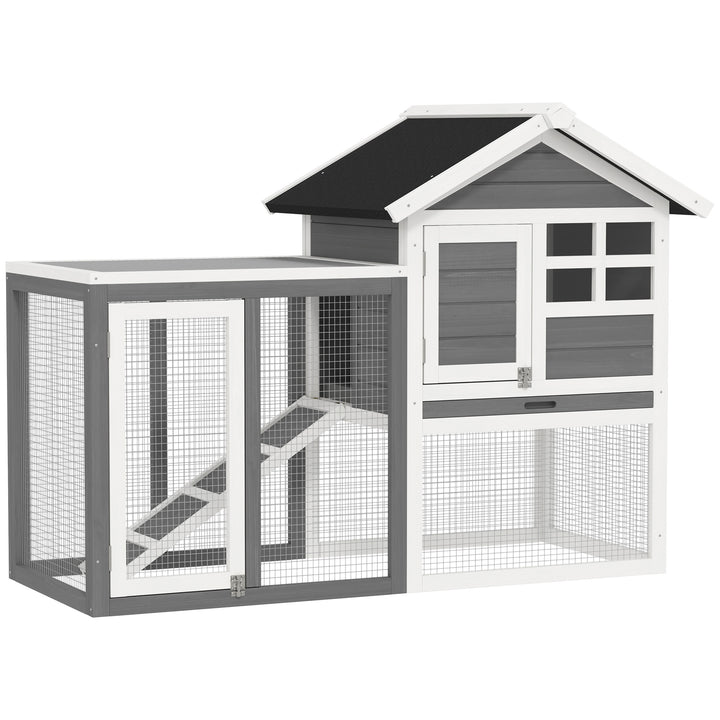 PawHut 2 Tier Wooden Rabbit Guinea Pig Hutch Guinea Pig Cage Bunny Cage Pull Out Tray Small Animal House w/ Ramp 122 x 62.6 x 92 cm