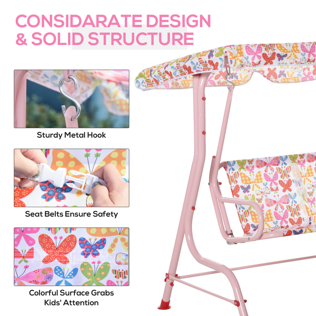Kids Canopy Garden Swing Chair Hammock Lounge Toddler Seat Belt Awning Pink