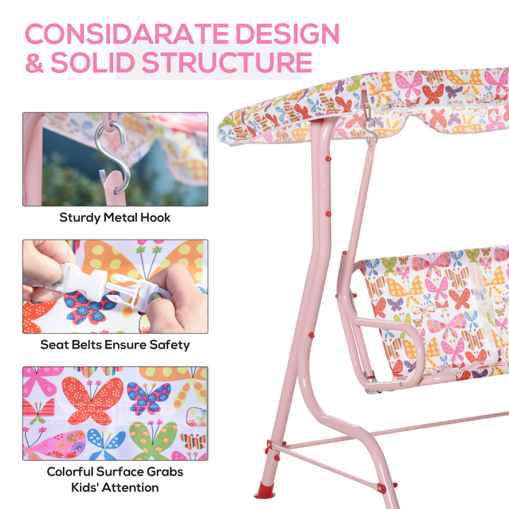 Kids Canopy Garden Swing Chair Hammock Lounge Toddler Seat Belt Awning Pink