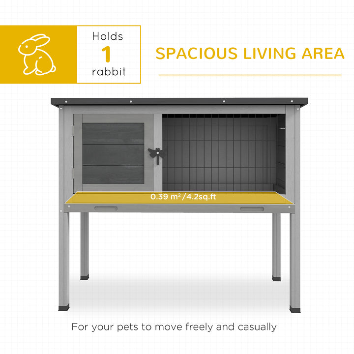 Wooden Rabbit Hutch Cage, Garden Built in Tray-Grey