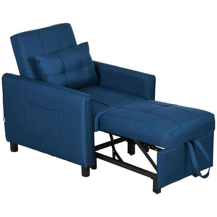 3-In-1 Convertible Chair Bed, Pull Out Sleeper Chair, Fold Out Bed with Adjustable Backrest, Side Pockets, Blue