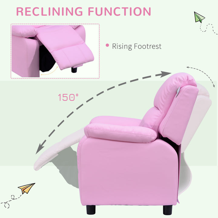 Kids Children Recliner Lounger Armchair Games Chair Sofa Seat PU Leather Look w/ Storage Space on Arms (Pink)