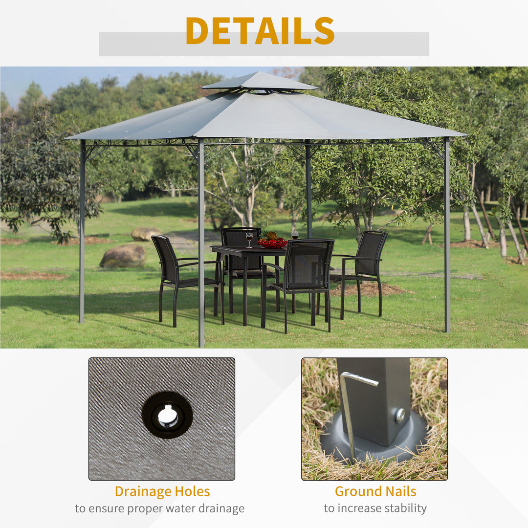 2-Tier Roof Gazebo, 300Lx300Wx264H cm, Steel Frame-Black/Grey