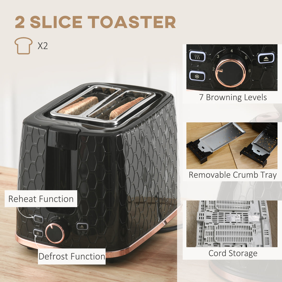 Fast Boil Kettle & 2 Slice Toaster Set, Kettle and Toaster with Auto Shut Off, Browning Controls, 1.7L 3000W Black