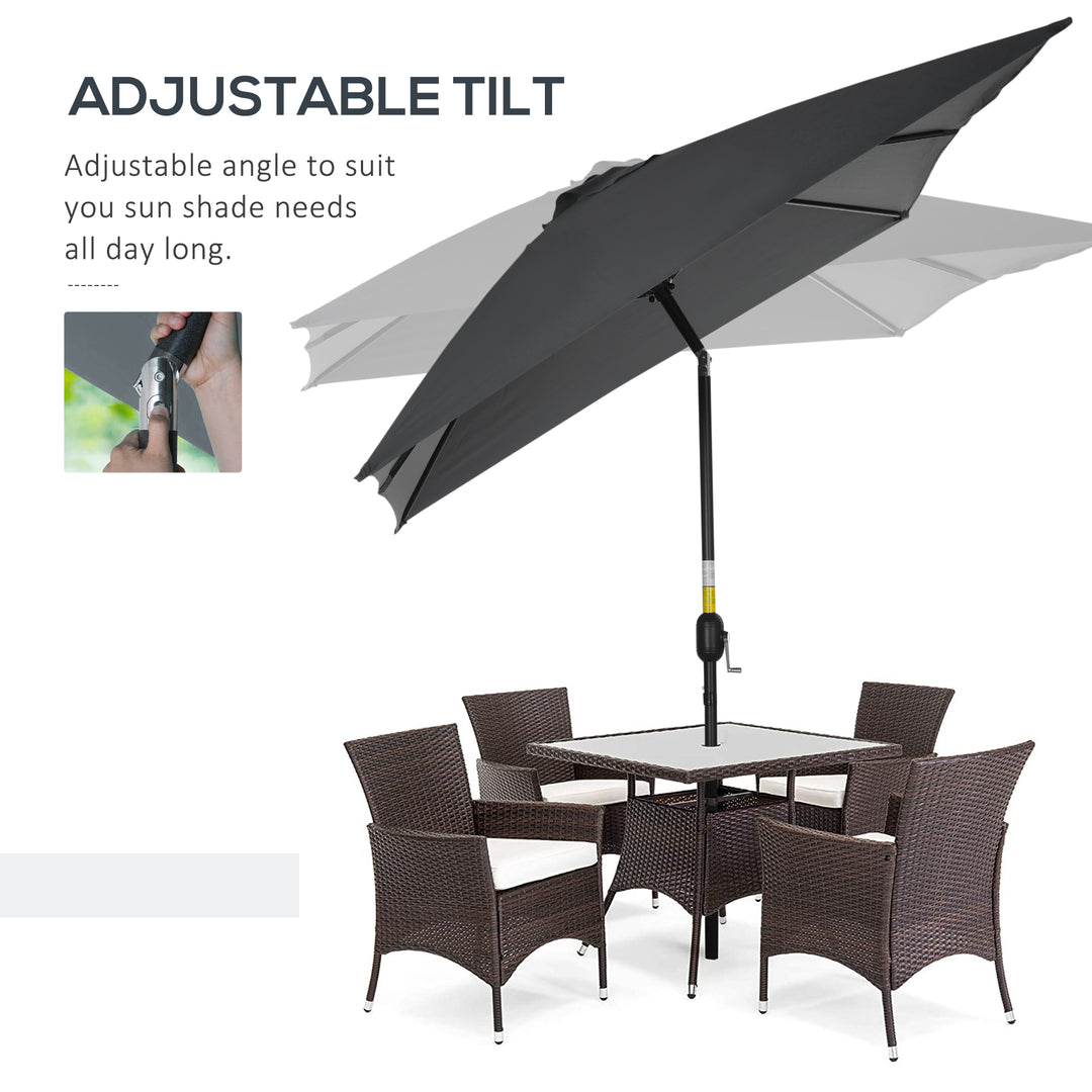 3x2m Patio Parasol Garden Umbrellas Canopy with Aluminum Tilt Crank Rectangular Sun Shade Steel, Black