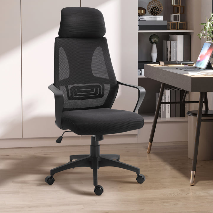 Ergonomic Office Chair w/ Wheel, High Mesh Back, Adjustable Height Home Office Chair - Black