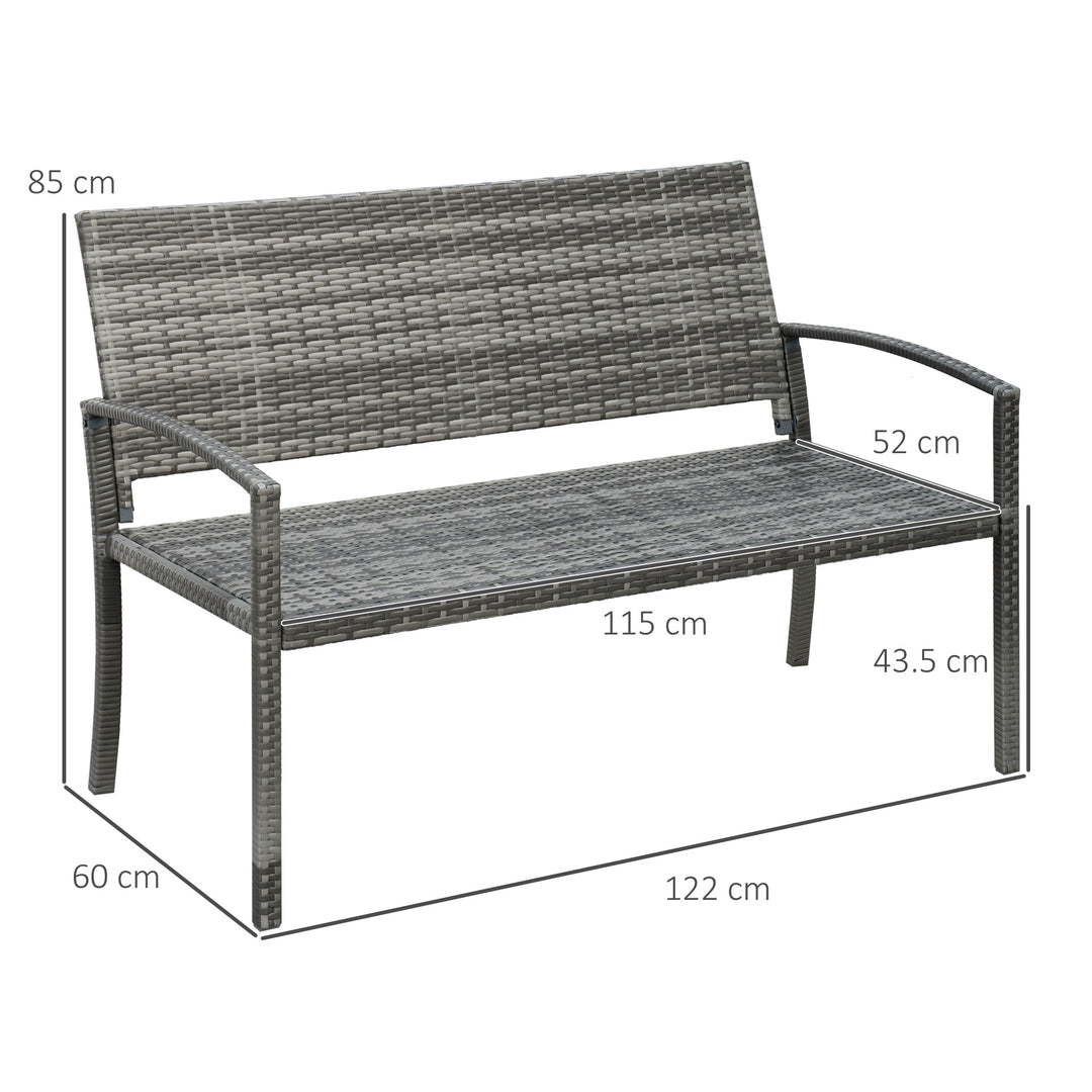 Patio Rattan 2 Seater Garden Bench Wicker Weave Love Seater Armchair Furniture Outdoor Garden Conservatory Chair Grey