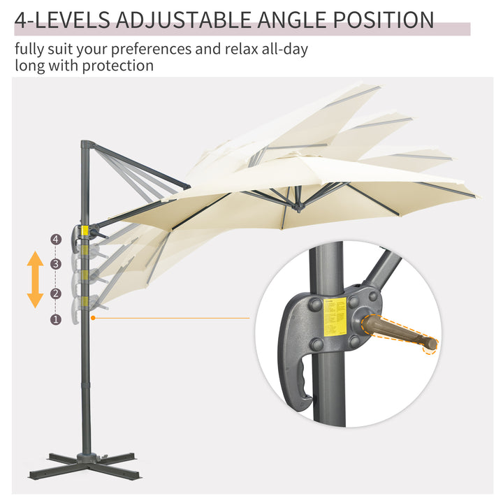 3 x 3(m) Cantilever Parasol with Cross Base, Garden Umbrella with 360° Rotation, Crank Handle and Tilt for Outdoor, Patio, Cream White