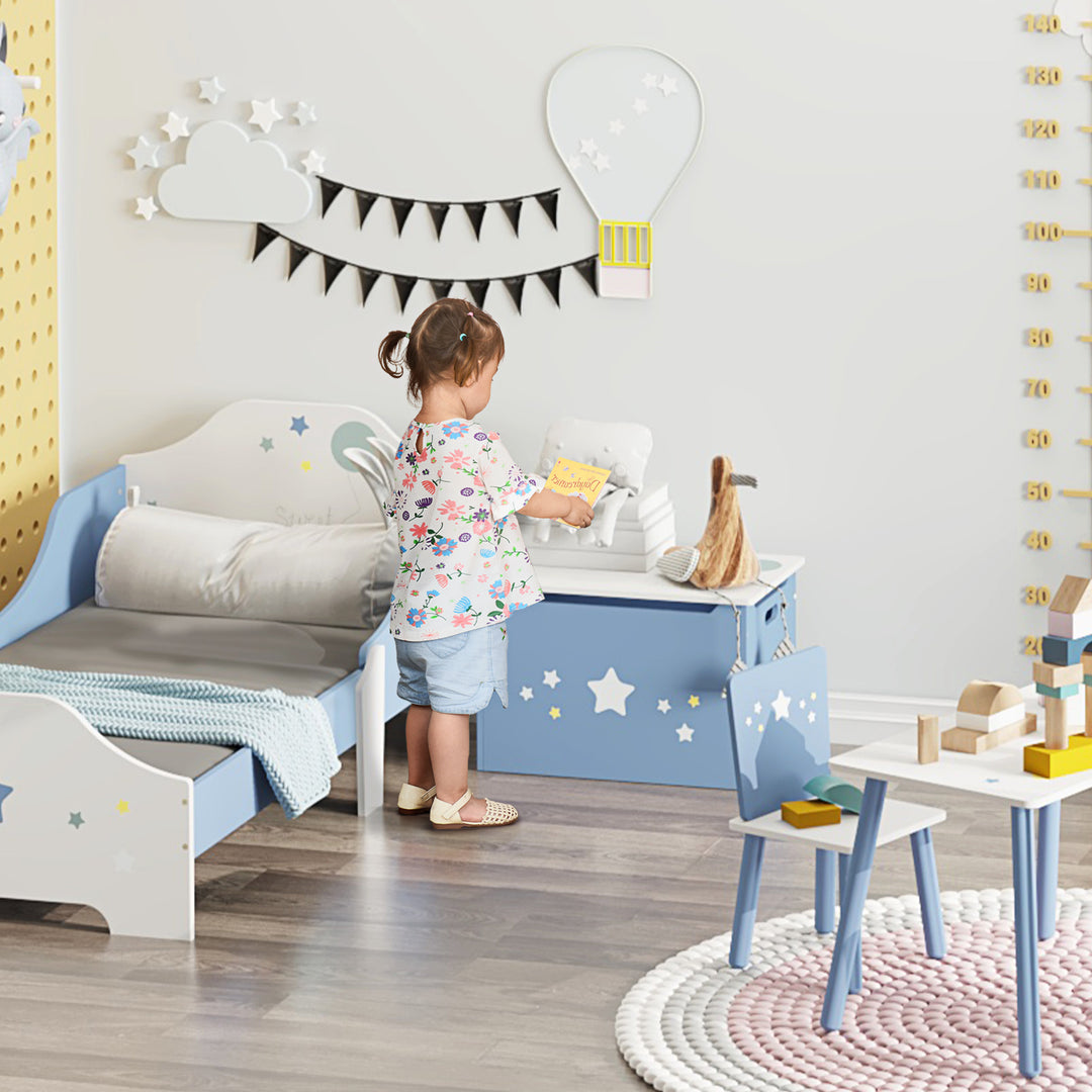 Wooden Kids Children Toy Box Storage Chest Organizer Safety Hinge Air Vents Side Handle Playroom Furniture Blue