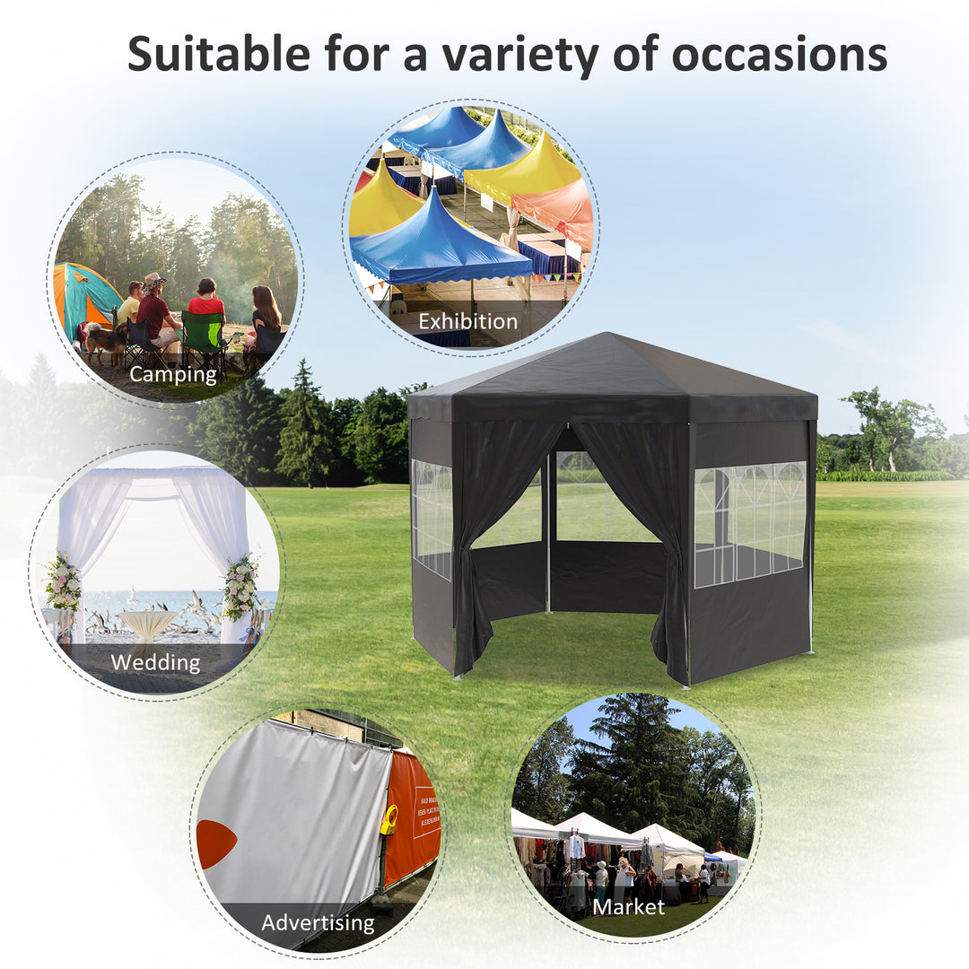 Outsunny 4m Canopy Rentals, Hexagonal Gazebo Canopy Party Tent with 6 Removable Side Walls for Outdoor Event with Windows and Doors, Black