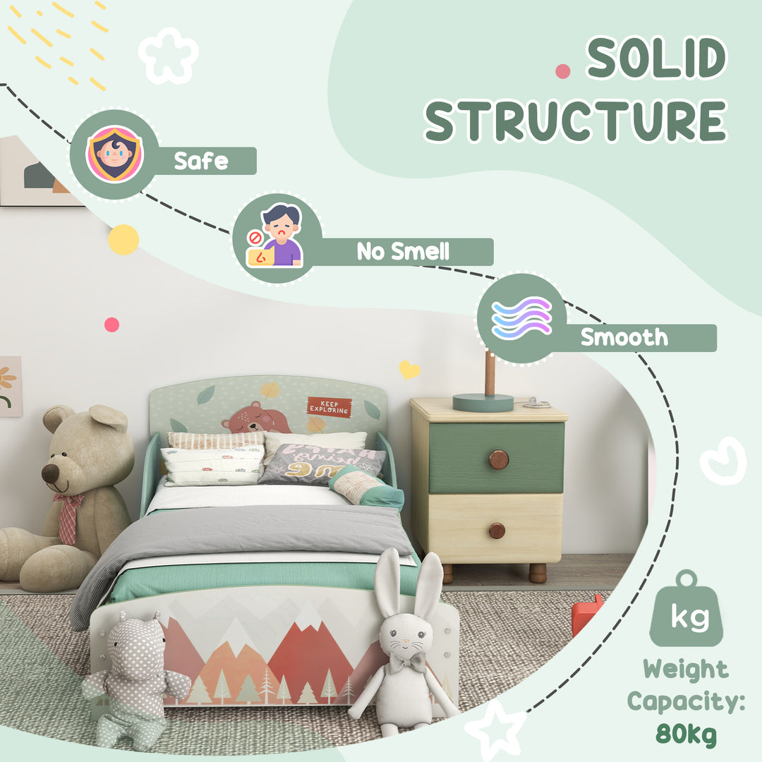 Kids Bedroom Furniture Set Includes Bed Frame, Table with Mirror &amp; Stool for Ages 3-6 Years - Green
