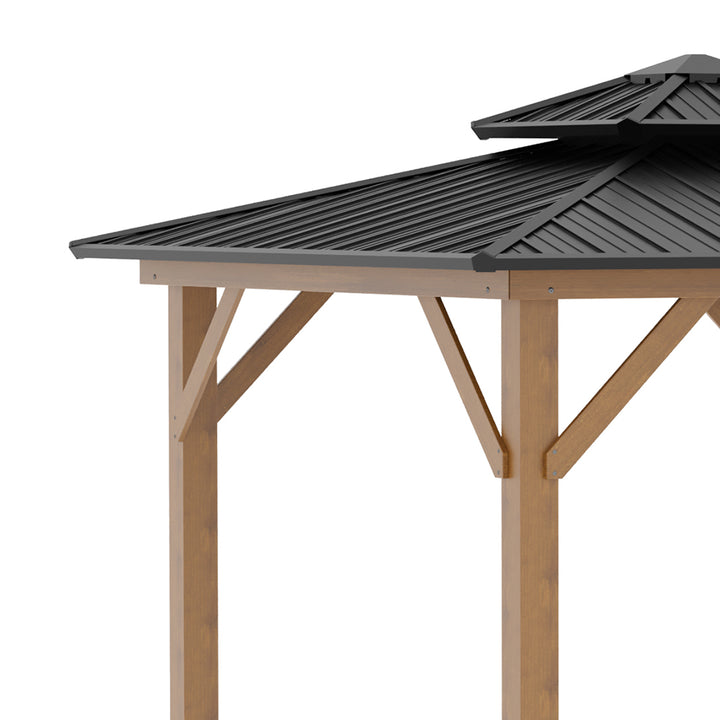 3.5 x 3.5m Outdoor Aluminium Hardtop Gazebo Canopy with 2-Tier Roof and Solid Wood Frame Outdoor Patio Shelter for Patio, Garden, Grey