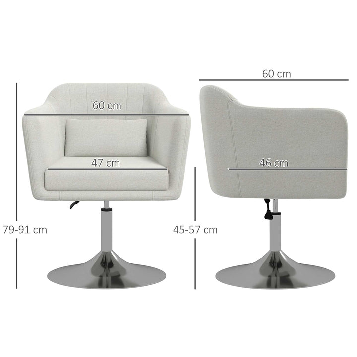 Modern Accent Chair with Swivel Base, Height Adjustable Arm Chair with Pillow for Living Room, Bedroom, Cream White