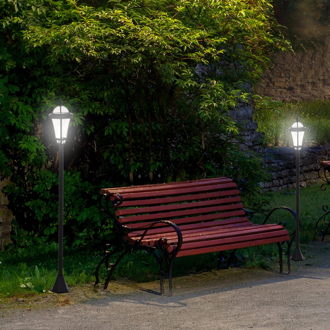 2 PCS LED Garden Lights Lamp Post Solar Powered Lantern Patio Pathway Walkway Outdoor Water-Resist Auto Switch 6-8 Hours Black