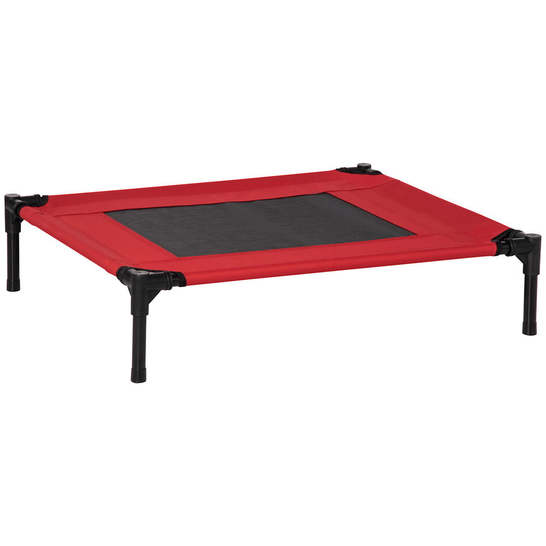 PawHut Elevated Pet Bed Portable Camping Raised Dog Bed w/ Metal Frame Black and Red (Medium)