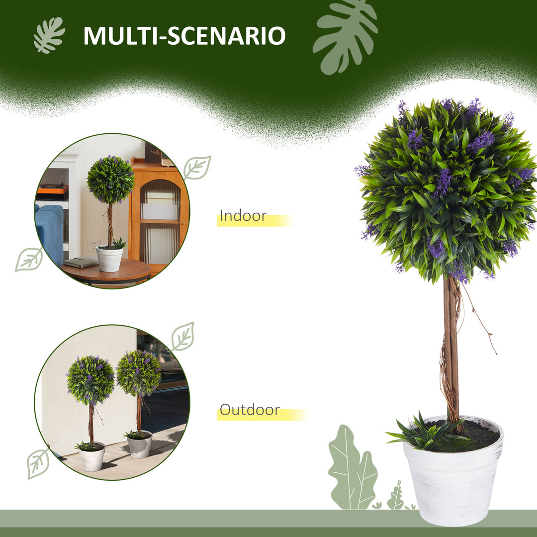 Set of 2 Decorative Artificial Plants Ball Trees with Lavender Flowers in Pot Fake Plants for Home Indoor Outdoor Decor, 60cm