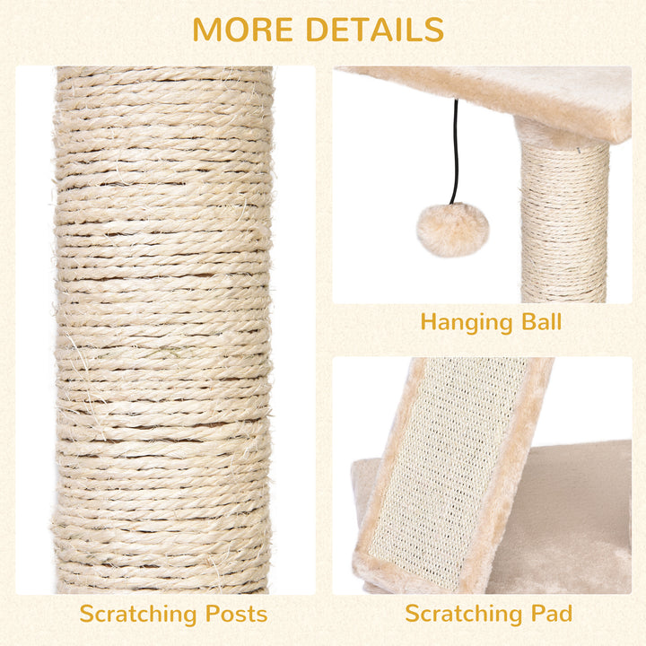 Cats 3-Tier Sisal Rope Scratching Post w/ Dangle Toy Beige